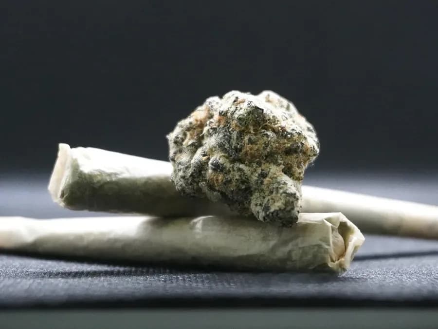 Pre-rolled cannabis joints on a dark surface